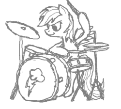 Size: 1544x1388 | Tagged: safe, artist:project-occasus, rainbow dash, g4, drums, female, monochrome, musical instrument, solo