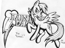 Size: 2232x1668 | Tagged: safe, artist:project-occasus, rainbow dash, g4, female, monochrome, solo, traditional art