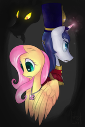 Size: 586x877 | Tagged: safe, artist:forest-lark, discord, fluttershy, shining armor, g4