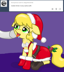 Size: 640x710 | Tagged: safe, artist:ficficponyfic, oc, oc only, oc:golden brisk, clothes, crossdressing, santa costume