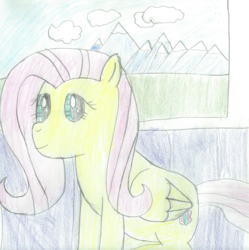 Size: 1633x1637 | Tagged: safe, artist:2shyshy, fluttershy, g4, female, newbie artist training grounds, solo, traditional art, train