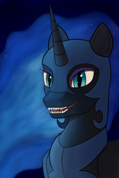 Size: 1000x1500 | Tagged: safe, artist:masfekto, nightmare moon, g4, fangs, female, open mouth, sharp teeth, solo