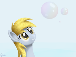 Size: 4000x3000 | Tagged: safe, artist:galekz, derpy hooves, pegasus, pony, g4, bubble, female, happy, mare, simple background, solo