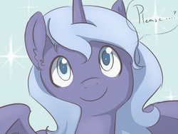 Size: 728x548 | Tagged: safe, artist:theglassaddiction, princess luna, g4, cute, female, filly, looking at you, lunabetes, smiling, solo, spread wings, woona