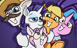 Size: 1718x1078 | Tagged: safe, artist:impcjcaesar, applejack, cookie crumbles, hondo flanks, rarity, sweetie belle, g4, family, female, lesbian, rarity's parents, ship:cookieflanks, ship:rarijack, shipping