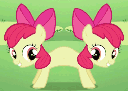 Size: 448x320 | Tagged: safe, edit, edited screencap, screencap, apple bloom, earth pony, pony, g4, the cutie pox, animated, bloombloom (fusion), conjoined, conjoined twins, female, filly, foal, fusion, not salmon, pushmi-pullyu, solo, unitinu, wat, what has science done, wiggly