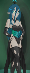 Size: 830x2000 | Tagged: safe, artist:jonfawkes, queen chrysalis, human, g4, bottomless, clothes, crown, elf ears, female, humanized, leotard, no panties, solo