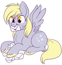 Size: 512x540 | Tagged: safe, artist:lulubell, derpy hooves, pegasus, pony, g4, female, letter, mare, mouth hold, simple background, solo, transparent background, unshorn fetlocks