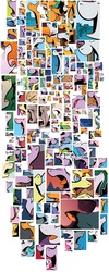 Size: 1208x3024 | Tagged: safe, artist:andy price, idw, applejack, fluttershy, pinkie pie, princess celestia, princess luna, rainbow dash, rarity, star swirl the bearded, twilight sparkle, dinosaur, tyrannosaurus rex, g4, spoiler:comic, collage, fluttersaurus rex, little tongue, mane six, open mouth