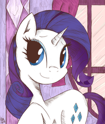 Size: 1100x1300 | Tagged: dead source, safe, artist:ollywiicious, rarity, pony, unicorn, g4, boutique, female, indoors, solo, window