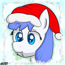 Size: 1011x1011 | Tagged: safe, artist:dan543fs, oc, oc only, oc:snow pup, pony, christmas, fangs, hat, holiday, portrait, santa hat, solo