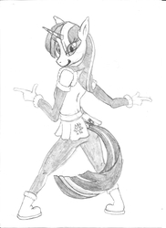 Size: 2550x3507 | Tagged: safe, artist:mysterimaan, twilight sparkle, anthro, g4, female, high res, monochrome, solo