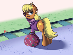 Size: 1024x768 | Tagged: safe, artist:tikrs007, ms. harshwhinny, pony, g4, butt, female, ms. harshbooty, plot, solo, suitcase