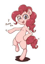 Size: 3496x4961 | Tagged: safe, artist:nazonazopowerfu, pinkie pie, earth pony, pony, g4, bipedal, blushing, dancing, female, looking at you, mare, open mouth, pixiv, simple background, solo, white background
