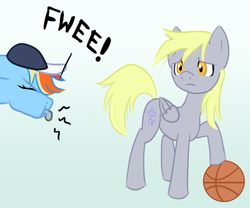 Size: 638x532 | Tagged: safe, artist:howlsinthedistance, derpy hooves, rainbow dash, pegasus, pony, g4, basketball, blowing, duo, female, hat, mare, referee, whistle