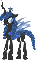 Size: 719x1178 | Tagged: dead source, safe, artist:fibs, oc, oc only, oc:exuvia, changeling, changeling queen, blue changeling, changeling queen oc, female, glasses, simple background, solo, transparent background, vector