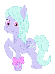 Size: 896x1216 | Tagged: safe, artist:hideki, flitter, bat pony, pony, g4, bow, female, scrunchy face, simple background, solo, white background