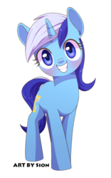 Size: 344x550 | Tagged: safe, artist:sion, minuette, pony, unicorn, g4, commission, cute, female, grin, looking at you, simple background, smiling, solo, transparent background