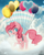 Size: 1647x2075 | Tagged: safe, artist:nao-shii, artist:vipeydashie, pinkie pie, earth pony, pony, g4, balloon, blushing, cloud, colored pupils, cute, diapinkes, female, open mouth, rainbow, sky, solo, then watch her balloons lift her up to the sky