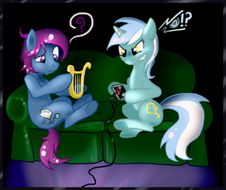 Size: 820x688 | Tagged: safe, artist:octoberraincloud, lyra heartstrings, oc, g4, lyre, musical instrument, sitting