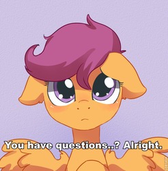 Size: 600x609 | Tagged: safe, artist:risu-nya, scootaloo, ask orphan scootaloo, g4, ask, blushing, cute, cutealoo, dialogue, sad face, tumblr