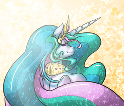 Size: 1000x856 | Tagged: safe, artist:prettypinkponyprincess, princess celestia, anthro, g4, bedroom eyes, female, horn, looking at you, sharp horn, smiling, solo