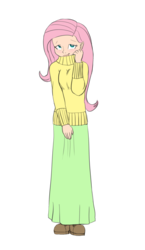 Size: 2670x4607 | Tagged: safe, artist:carnifex, fluttershy, human, g4, clothes, female, humanized, long skirt, simple background, skirt, solo, sweater, sweatershy, transparent background