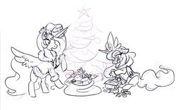 Size: 1443x898 | Tagged: safe, artist:homa-nix, princess celestia, princess luna, g4, christmas tree, ded moroz, present, russian, sketch, snegurochka, tree