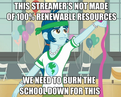 Size: 752x600 | Tagged: safe, screencap, captain planet, equestria girls, g4, my little pony equestria girls, background human, balloon, eco kid insults, image macro, meme, time to come together