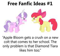 Size: 2451x2272 | Tagged: safe, artist:vincentthecrow, apple bloom, diamond tiara, oc, g4, angry, canon x oc, free fanfic ideas, high res, love triangle