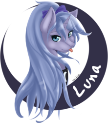 Size: 1059x1200 | Tagged: safe, artist:metalrenamon, princess luna, pony, g4, alternate hairstyle, bust, cute, female, s1 luna, solo, tongue out