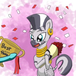 Size: 1000x1000 | Tagged: safe, artist:alloco, zecora, zebra, g4, best pony, best zebra, female, quadrupedal, solo, trophy