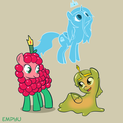 Size: 1000x1000 | Tagged: safe, artist:empyu, ghost, goo pony, original species, adventure time, berry, crown, ghost princess, male, ponified, princess, slime, slime princess, trio, wildberry princess