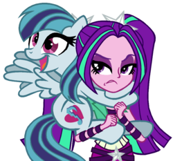 Size: 755x705 | Tagged: safe, artist:dilemmas4u, aria blaze, sonata dusk, human, pegasus, pony, equestria girls, g4, annoyed, cute, duo, equestria girls ponified, pegasus sonata dusk, ponified, show accurate, simple background, sonatabetes, transparent background