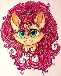 Size: 1083x1356 | Tagged: safe, artist:twistedmindbrony, fluttershy, g4, alternate hairstyle, female, portrait, smiling, solo, traditional art