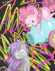 Size: 2700x3507 | Tagged: safe, artist:beefcrow, maud pie, pinkie pie, g4, high res, party cannon