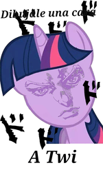 Size: 450x750 | Tagged: safe, twilight sparkle, g4, draw on me, exploitable meme, giorno giovanna, japanese, jojo's bizarre adventure, meme, spanish, translated in the comments, vento aureo