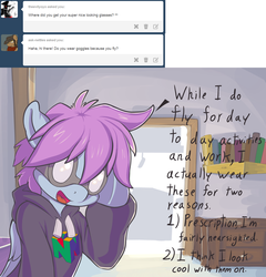 Size: 1280x1336 | Tagged: safe, artist:crombiettw, oc, oc only, oc:goggles, pegasus, pony, ask, askgoggles, clothes, goggles, hoodie, solo, tumblr