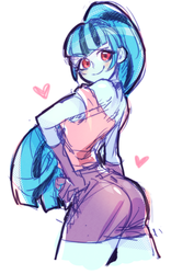 Size: 700x990 | Tagged: safe, artist:nitronic, sonata dusk, equestria girls, rainbow rocks, ass, butt, clothes, cute, female, hand on hip, heart, looking at you, off shoulder, ponytail, solo, sonata donk, sonatabetes