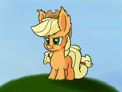 Size: 1200x900 | Tagged: safe, artist:heir-of-rick, applejack, daily apple pony, g4, chibi, cute, ear fluff, female, impossibly large ears, puffy cheeks, scrunchy face, solo