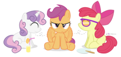 Size: 965x460 | Tagged: safe, artist:dm29, apple bloom, scootaloo, sweetie belle, earth pony, pegasus, pony, unicorn, g4, blank flank, cutie mark crusaders, disgruntled, drink, fan, flapping, fluttering, mundane utility, scootaloo is not amused, simple background, sunglasses, transparent background, trio, wings