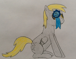 Size: 1780x1388 | Tagged: safe, artist:epicalaxy master, derpy hooves, pegasus, pony, g4, blue ribbon, derp, drawing, female, mare, solo, traditional art, winner