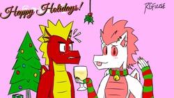 Size: 2272x1280 | Tagged: safe, artist:rgfizzle, fizzle, garble, dragon, g4, christmas, gay, holiday, holly, holly mistaken for mistletoe, male, nail polish