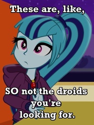 Size: 480x639 | Tagged: safe, screencap, sonata dusk, equestria girls, g4, my little pony equestria girls: rainbow rocks, blatant lies, female, image macro, jedi mind trick, meme, solo, star wars