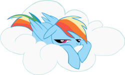 Size: 1626x973 | Tagged: safe, artist:lauren faust, artist:zeitgeist-sp, rainbow dash, g4, cloud, female, floppy ears, prone, simple background, solo, transparent background, unamused, vector