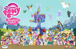 Size: 1920x1242 | Tagged: safe, a.k. yearling, air way, amethyst stone, angel bunny, apple bloom, applejack, atomic crystal, beta particle, blueberry curls, bon bon, boysenberry, bulk biceps, business savvy, cheese sandwich, claude, coco pommel, daring do, derpy hooves, deuce switchell, diamond tiara, discord, dj pon-3, doctor caballeron, doctor whooves, duchess of maretonia, first base, flam, fleetfoot, flim, fluttershy, fortune favors, gallop j. fry, goldengrape, goldie delicious, grace manewitz, granny smith, gummy, helia, hinny of the hills, little red, lockdown, lord tirek, luckette, lucky breaks, luis, lyra heartstrings, ma switchell, maud pie, miguel, ms. harshwhinny, neighbuchadnezzar, neighls bohr, nightjar, octavia melody, opalescence, owlowiscious, pearly whites, pinkie pie, pipsqueak, prim hemline, princess cadance, princess celestia, princess luna, rainbow dash, randolph, rarity, red delicious, roger silvermane, sancho, sapphire shores, scootaloo, seabreeze, shining armor, silver berry, silver shill, silver spoon, sir colton vines iii, soarin', sourpuss, spike, spitfire, sterling silver, super funk, suri polomare, sweetie belle, sweetie drops, tank, thunderclap, time turner, toe-tapper, torch song, trenderhoof, twilight sparkle, vinyl scratch, welcome inn, winona, winter wisp, zippoorwhill, alicorn, breezie, crystal pony, earth pony, pegasus, pony, unicorn, g4, official, season 4, angelestia, apple family member, armor, bellhop, bellhop pony, cajun ponies, crystal guard, crystal guard armor, cutie mark crusaders, everypony, female, flim flam brothers, hasbro, ice mirror, irrational exuberance, logo, mad men, mane six, mare, mariachi band, my little pony logo, official season poster, poster, puppet, receptionist, royal guard, shout factory, so much pony, taxi driver, tourist, twilight sparkle (alicorn), twilight's castle, wall of tags