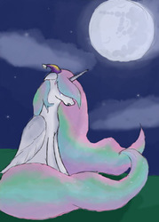 Size: 360x504 | Tagged: safe, artist:effervecentlytwee, princess celestia, g4, crying, female, floppy ears, mare in the moon, moon, newbie artist training grounds, night, sad, sitting, solo