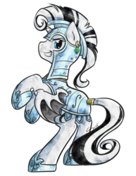 Size: 561x725 | Tagged: safe, artist:secret-pony, oc, oc only, oc:crystal stripes, alicorn, bat pony, crystal pony, pony, armor, royal guard, solo