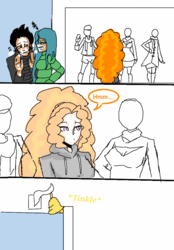 Size: 720x1035 | Tagged: safe, artist:miracle32, adagio dazzle, king sombra, queen chrysalis, equestria girls, g4, boob window, clothes, comics, keyhole turtleneck, open-chest sweater, sweater, turtleneck