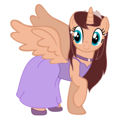 Size: 2100x2100 | Tagged: safe, artist:peternators, alicorn, pony, g4, choker, clothes, drawn together, dress, high res, looking back, ponified, princess clara, raised hoof, simple background, smiling, solo, spread wings, tara strong, transparent background, vector, voice actor joke